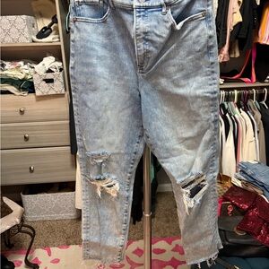 Express Light Blue Distressed Ankle Jeans
